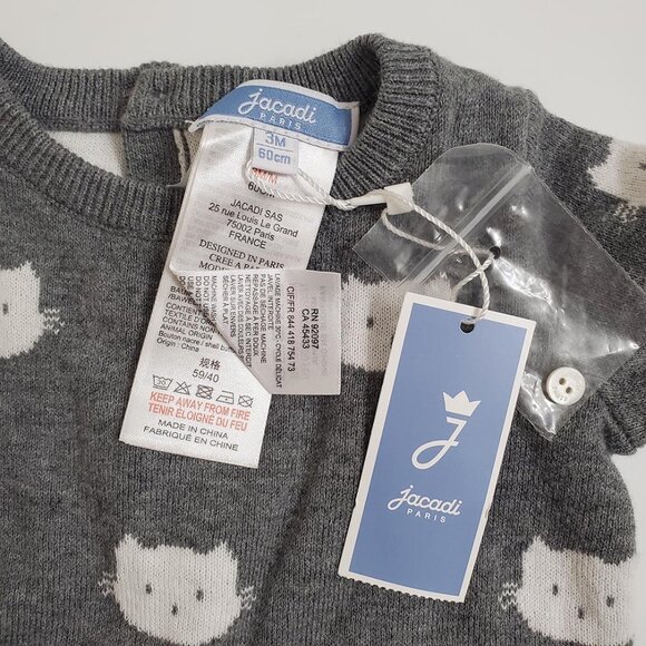 Jacadi Baby Jumpsuit Romper 3 Month Cats Long Sleeve Cotton Gray - Picture 4 of 7